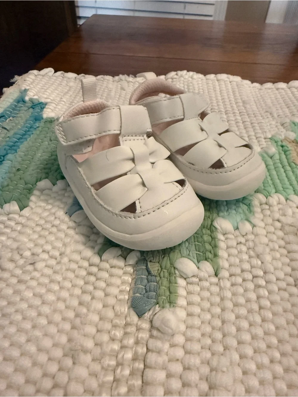 Stride Rite White Baby Walker Sandals with Hook-and-Loop Strap